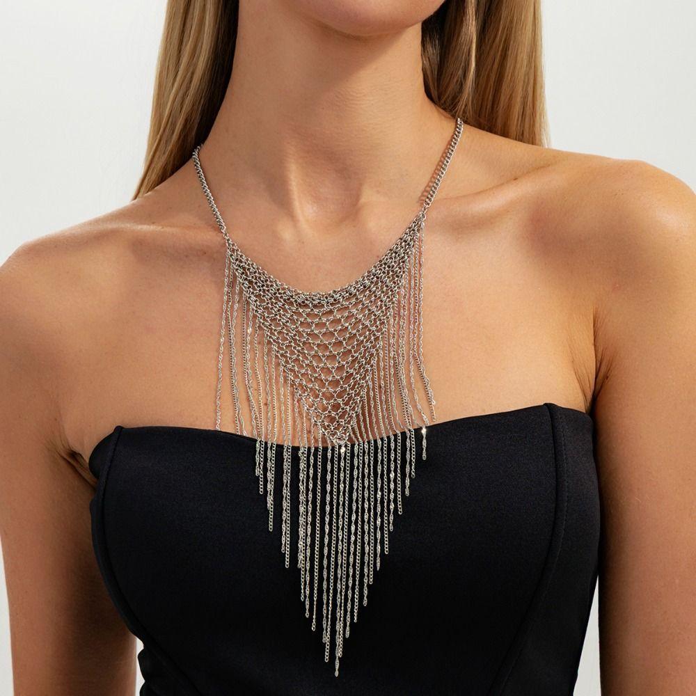 Charm Tassel Necklace Triangle Bohemian Collarbone Chain Fashion Multi Layer Necklace Women