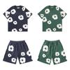 Chic Unisex Two-Piece Running Clothing Tracksuit Set 3D Kapok Foam Printing Flower Pattern Couples Short Sleeved T-shirt Shorts Set