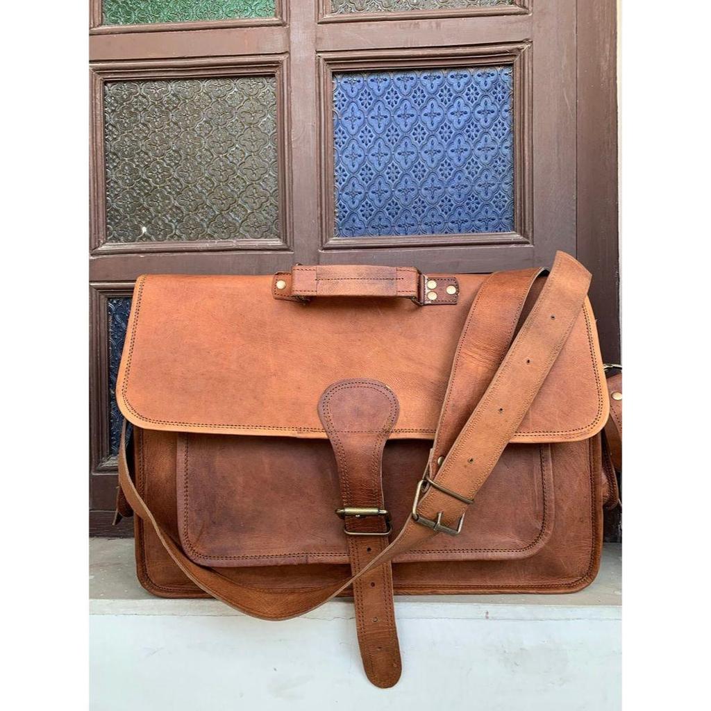 Handmade Leather Bag- Vintage Personalised Handmade Leather Messenger Bag Laptop Briefcase Computer Satchel Bag for Men & Women