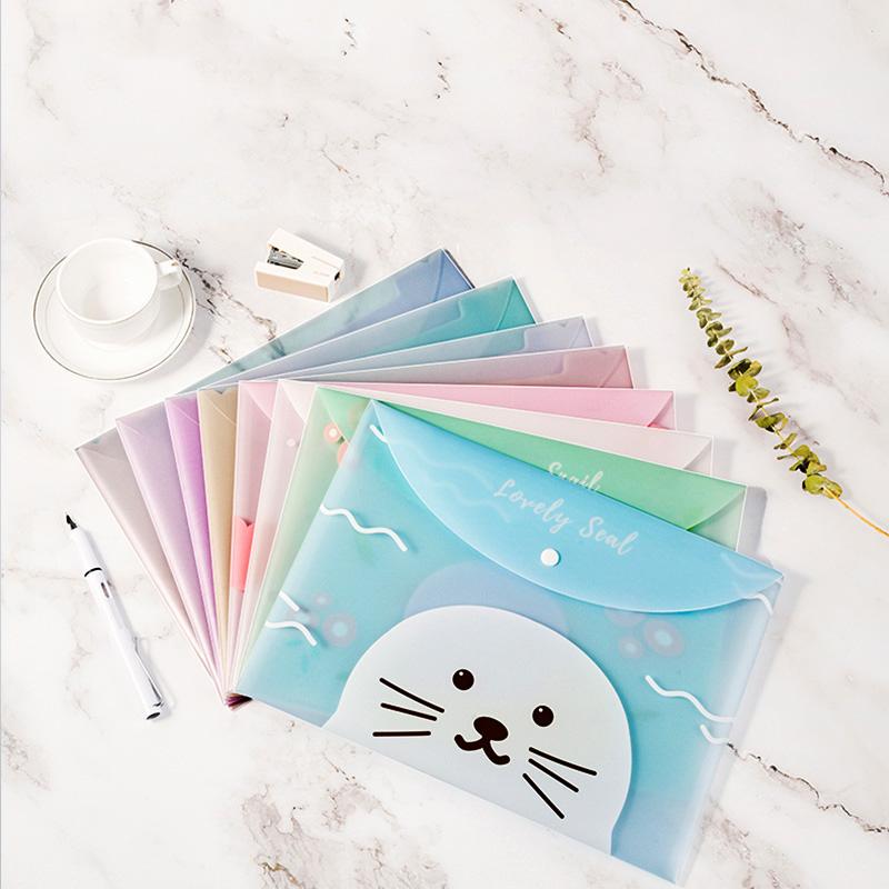 4 шт. Сумки-файлы для документов Милый мультяшный держатель для файлов Кнопка-защелка ПВХ Папка Пенал Офисная сумка для информации Студенческие канцелярские товары