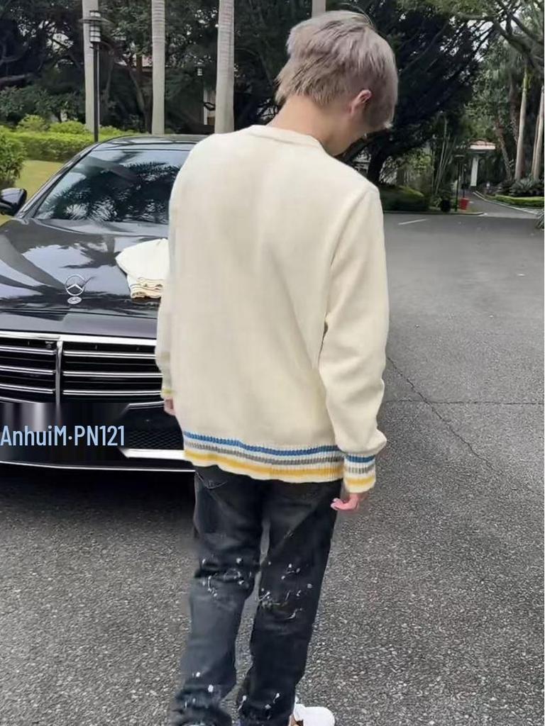 Роскошный вязаный свитер с радужным логотипом, Осень/Зима 2025, Унисекс, Свободный, Повседневный, С круглым вырезом