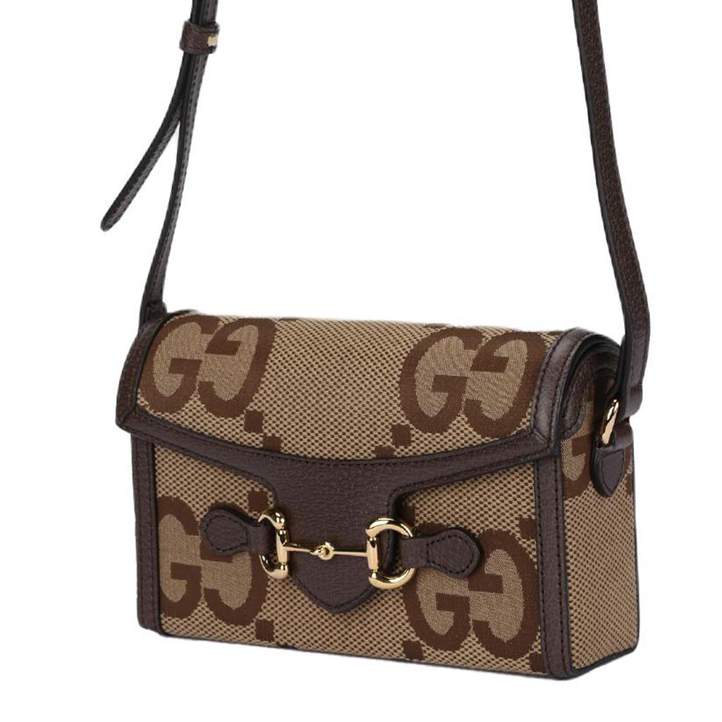 Gucci Сумка-коробка Horsebit 1955 с золотым зажимом-подкову и двойным G, увеличенного размера, на магнитной застежке, из канвы с кожаной отделкой, для ношения на плече или через плечо, мини 699296-UKMBG-2572