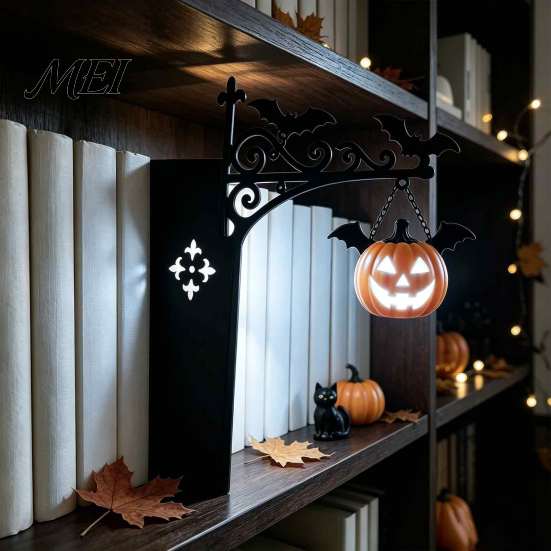 Decorative Bookends with Light Retro Bookend LED Night Warm Glow Hanging Mini Lantern, Anti-Slip Bookshelf Lamp Book Holder, for Reading Nook