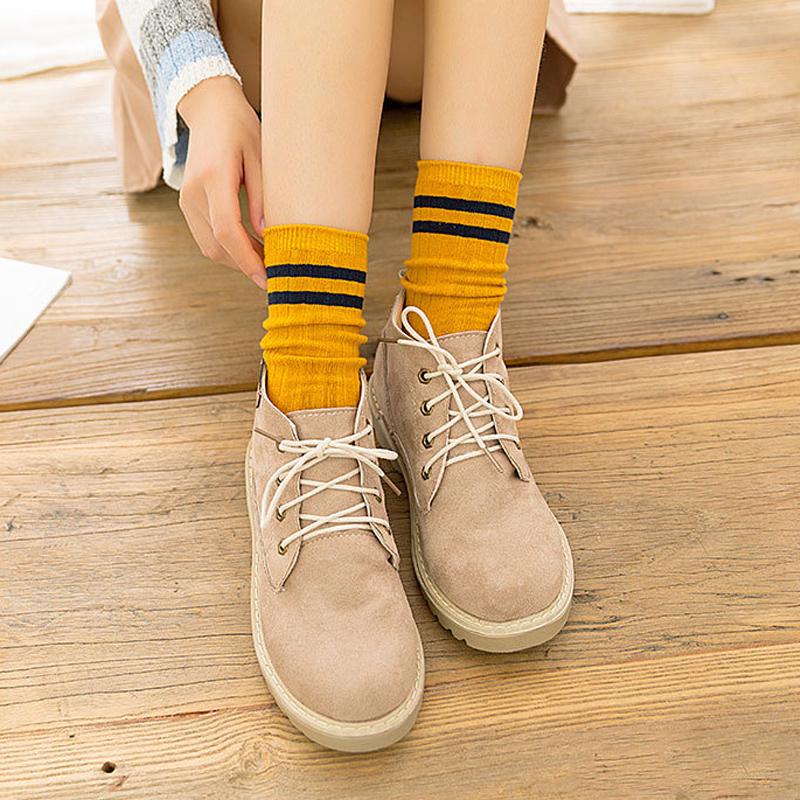 Хорошие школьные носки Harajuku Retro Cute Cotton Sox, желтые, женские, полосатые, высокие, свободные, для круглой формы, забавные, белые, красочные, дизайнерские, японские девушки
