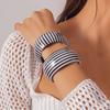 Wide Thick Striped Bracelet Black-and-White Retro Cuff Bangle  Women's Jewelry