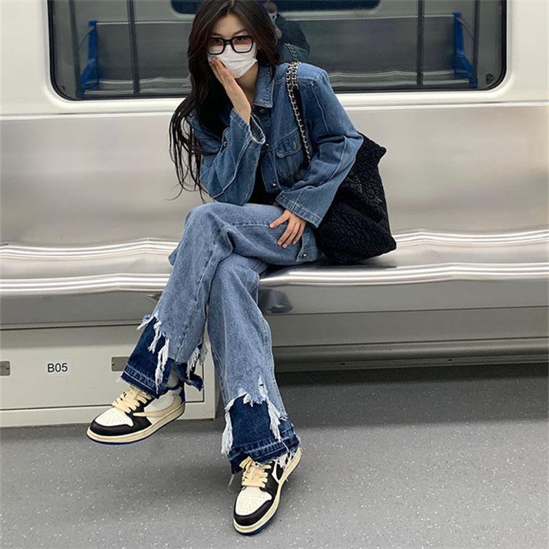 Весна 2022, женские джинсы с высокой талией y2k, эстетические, женские широкие джинсы, мешковатые женские джинсовые капри, брюки, джинсовые брюки для мамы