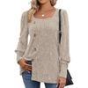 Autumn and Winter Women's Blouse Knitwear with Buckle Square Neck Solid Color Long Sleeve Tops