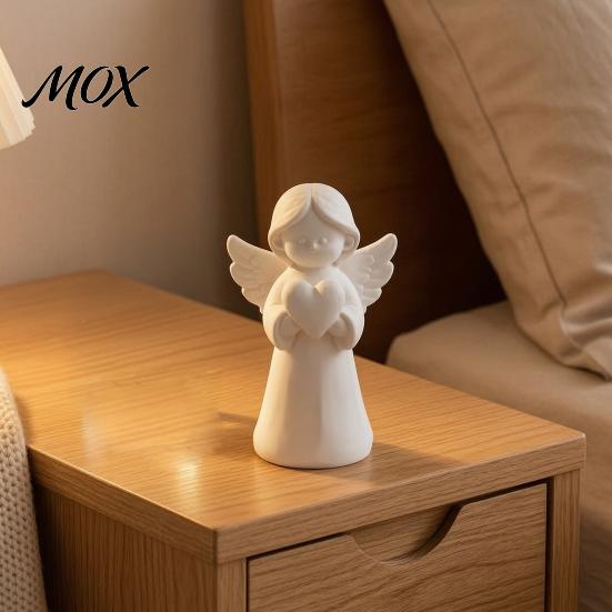 Tabletop Ornament for Photography 3D Printed Angel Heart Statue, White Resin Praying Figurine Unique Anniversary Gift Friends Living Room Bedroom,