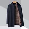 Двустороннее шерстяное пальто мужское со съемной пуховой подкладкой для людей среднего и пожилого возраста шерстяное пальто-папа с воротником-стойкой и меховым воротником