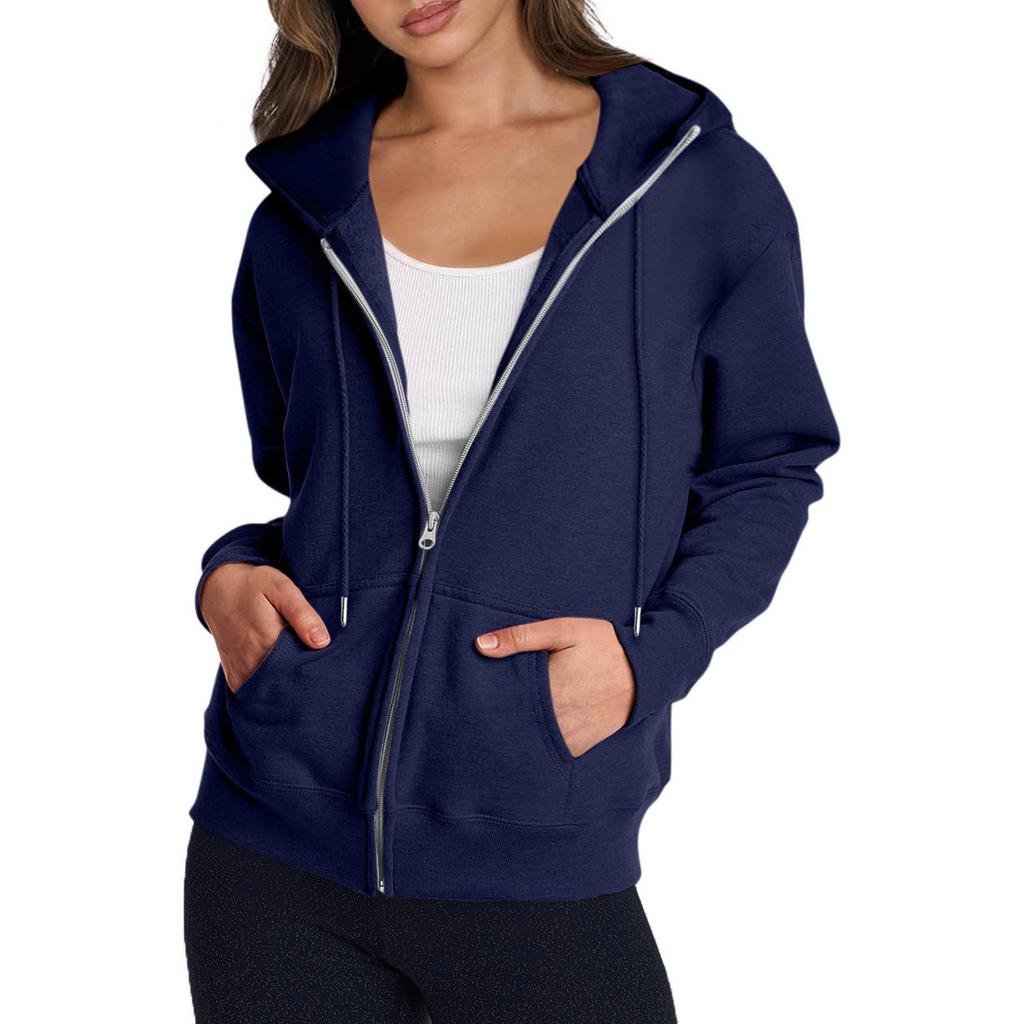 Women's Casual Fashion Solid Color Long Sleeved Zippered Hooded Sweatshirt