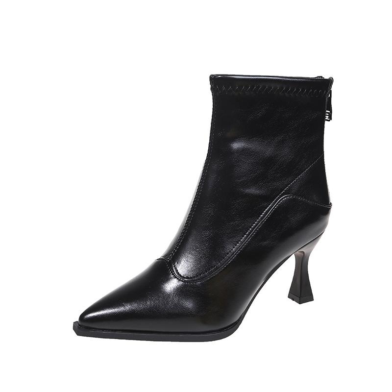 Короткие заостренные сапоги женские 2025 осень и зима новые сапоги короткие сапоги из флиса нишевые тонкие женские сапоги сапоги на тонком каблуке сапоги на высоком каблуке