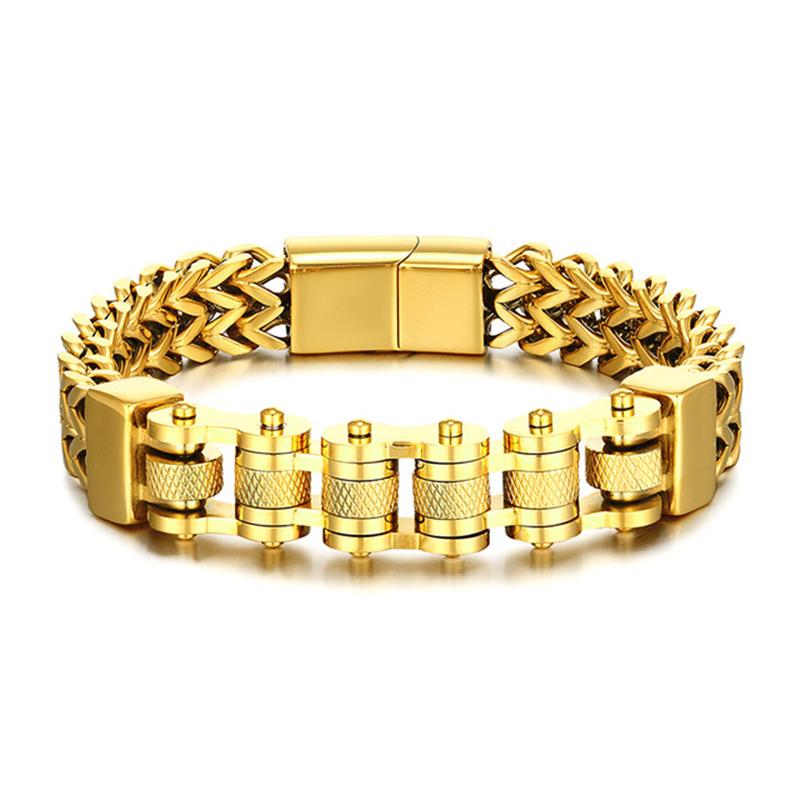 Панк-браслеты из нержавеющей стали для мотоциклов, мужские, никогда не выцветающие, золотого цвета, широкие браслеты для мотоциклистов, ювелирные изделия, роскошные мужские подарки