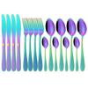 16Pcs Stainless Steel Dinnerware Set Colorful Cutlery Set Knives Fork Tea Spoon Tableware Set Kitchen Flatware Silverware Set