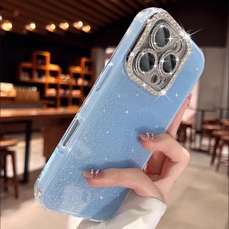 Акриловый чехол-бампер 2-в-1 с блестками и стразами, конфетного цвета, для iPhone 16 15 14 13 12 11 Pro Max Plus, украшенный защитный чехол