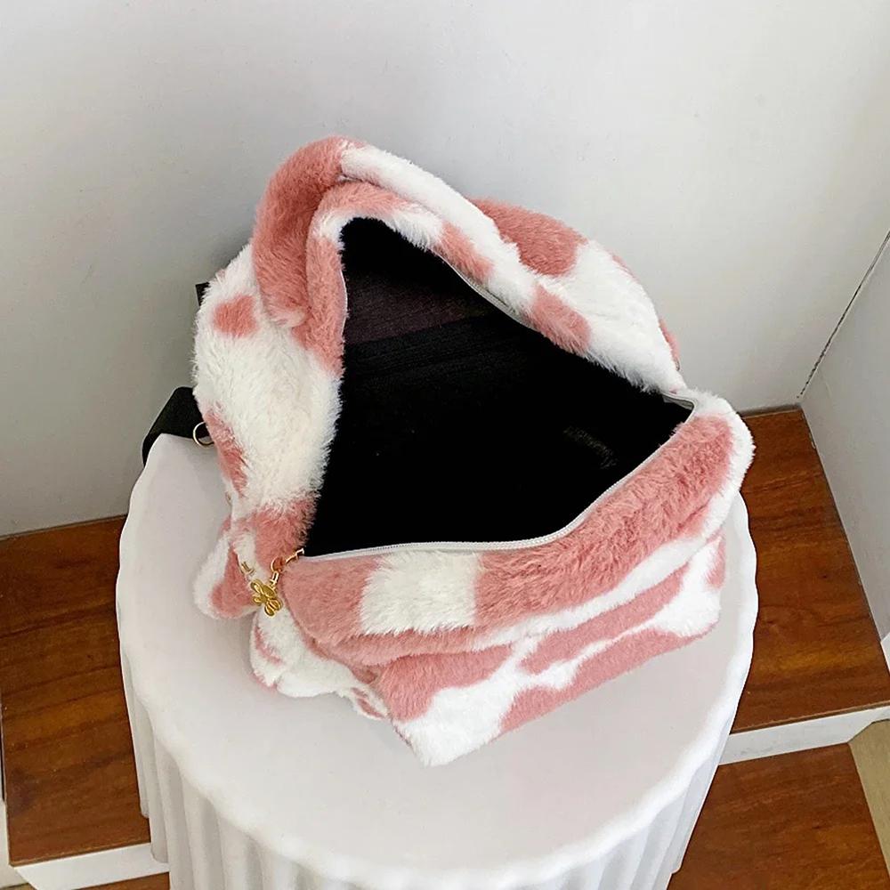 1 шт. Плюшевые рюкзаки с коровьим принтом, многофункциональная портативная сумка через плечо, женские сумки для покупок с регулируемым ремешком для подарков на день рождения