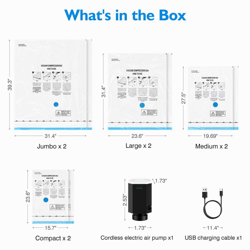 Вакуумные пакеты для хранения 8-18 шт., экономящие место сумки, дорожные перезаряжаемые воздушные насосы, различные герметичные насосы для компрессионной одежды, одеяла, багажа