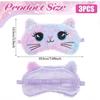 Kids Sleep Mask, 3 Pcs Cute Cat Sleeping Eye Mask Colorful Soft Plush Eye Covers for Sleeping Comfortable Funny Animal Night EyeMasks for Women Girls