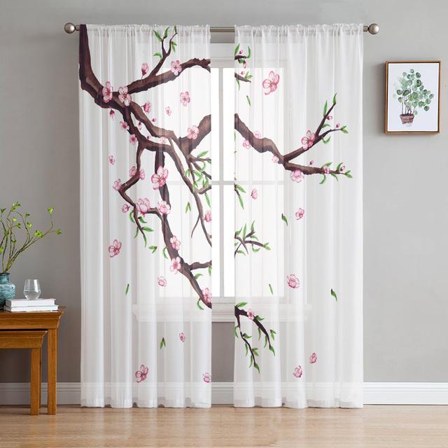 Весенние вишневые цветы, розовый цветок персика, прозрачная вуаль, шторы для спальни, гостиной, кухни, декор, шифоновая тюль, занавеска на окна