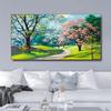 Landscape Oil Painting Green Trees Pink Flowers Reproductions On Canvas Posters and Prints Wall Picture for Living Room No Frame