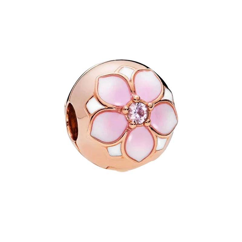 Блестящие Rose Gold Шарм-клипсы Бусины Подходят для Оригинального Браслета-цепочки Змея Ожерелья Бусины Для DIY Шикарных Украшений Женский Подарок