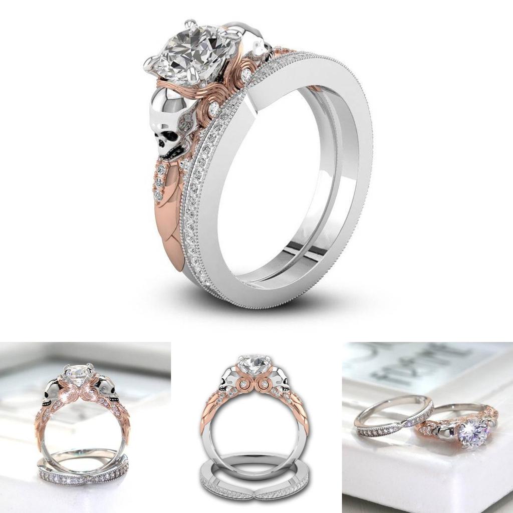 Креативное Модное Кольцо с Черепом для Пар с Дизайном Бриллиантов Двух Цветов из Сплава
