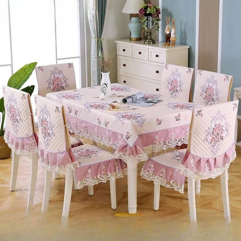 Легкий роскошный волнистый кружевной чехол на стул, утолщенная тканевая подушка для обеденного стола, европейский стиль, большой цветочный скатерть, чехол на стул