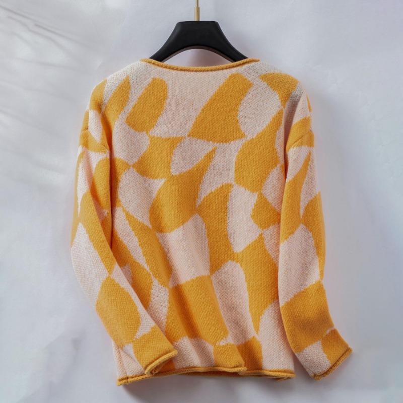 Длинный рукав топ принт кардиган трикотаж свитер с V-образным вырезом