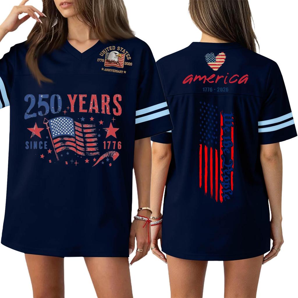 Женская повседневная модная спортивная футболка с V-образным вырезом, принтом ко Дню независимости, коротким рукавом, топ