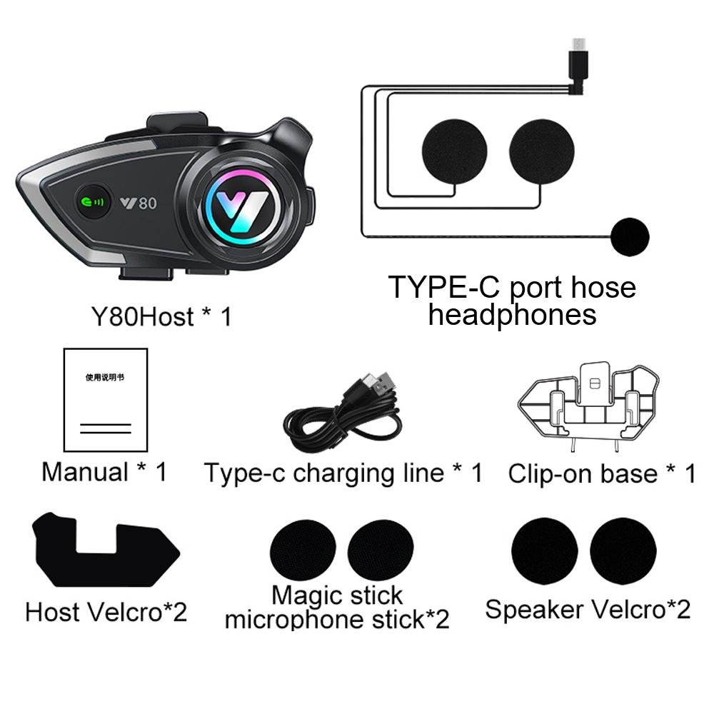 Беспроводная гарнитура BT 5.3 Handsfree Звонок Музыка Наушник Мотоциклетный шлем Y80 для райдеров Мото GPS Наушник Водонепроницаемый
