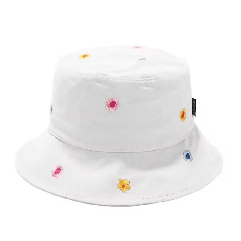 Cute Flower Bucket Hat Embroidered Fashion Domed Fisherman Hat with Flat Brim Women Summer Travel Beach Sun Hats