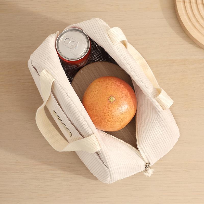 New Style, Corduroy, Semi-circular Meal Bag, Portable Bento Bag, Lunch Box Bag, Student Office Worker, Lunch Bag, Handbag