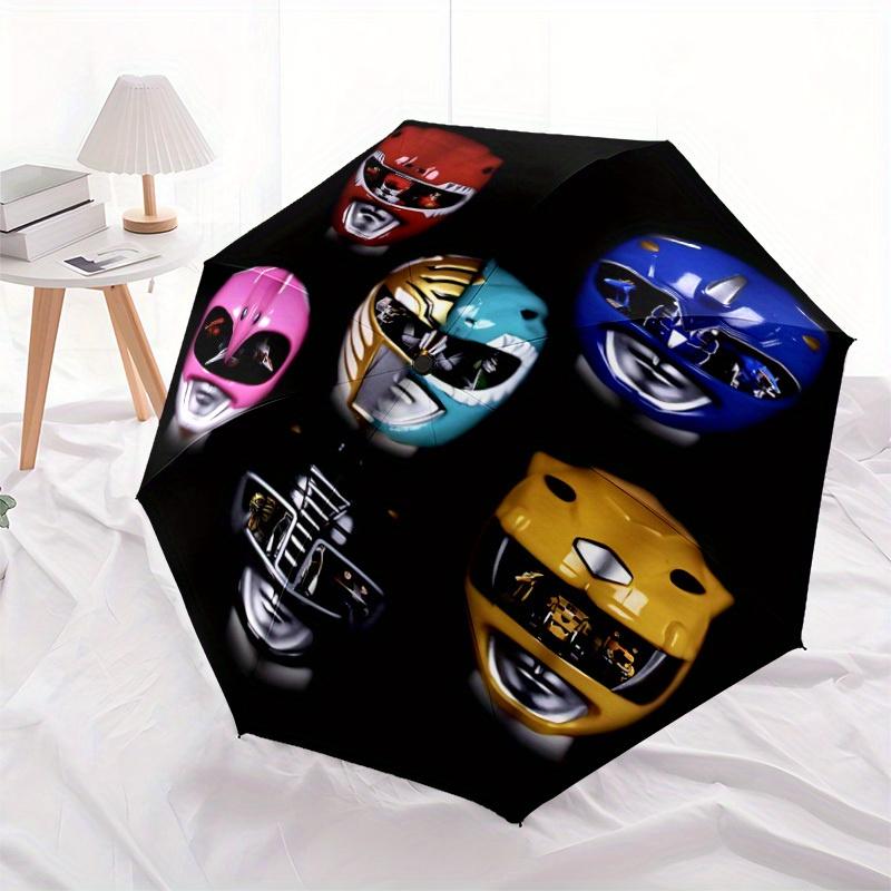 1pc Power Rangers Automatic Folding Umbrella, Portable Collapsible Design, 8-Rib Iron Frame,, All-Season Casual Outdoor Accessory for Christmas Birthd