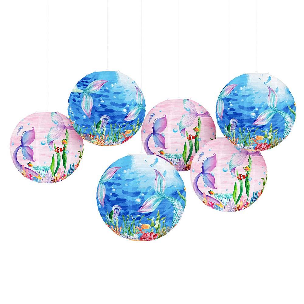 Mermaids Fish Tail Lantern Ball With Fold Paper For Birthday Summer Ocean Theme Party Backdrop Hanging Ornaments Decoration Supplies
