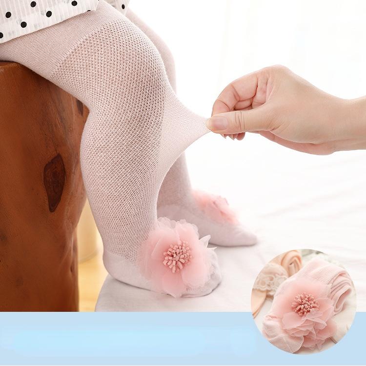 Детские сетчатые кружевные колготки, детские чулочно-носочные изделия с милыми цветами, сетчатые дышащие чулки, белые мягкие хлопковые тонкие детские колготки для девочек