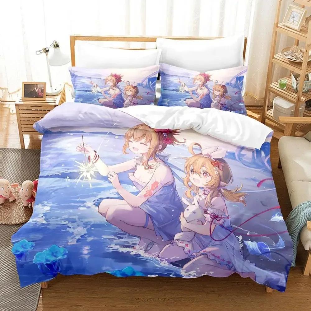 Новое Аниме Genshin Impact Ёимия Постельное Белье Кинг Пододеяльник Наволочка Покрывало Чехол для Одеяла Постельные Принадлежности Постельное Белье Домашний Текстиль