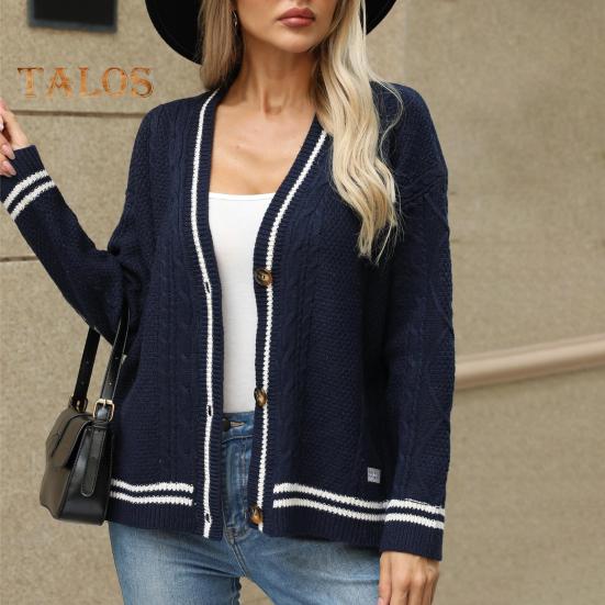 Женский свитер, пальто с V-образным вырезом, длинным рукавом, перекрученная текстура, трикотажное пальто в стиле пэчворк, однобортный свободный крой, эластичный свитер, верхняя одежда