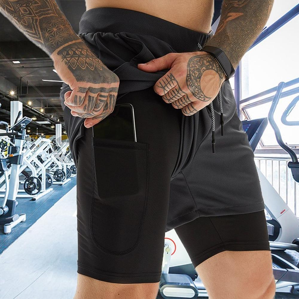 Спортивные шорты, мужская спортивная одежда, двухслойные шорты для бега 2 в 1, пляжные штаны, летние шорты для тренажерного зала, фитнеса и тренировок, беговые шорты