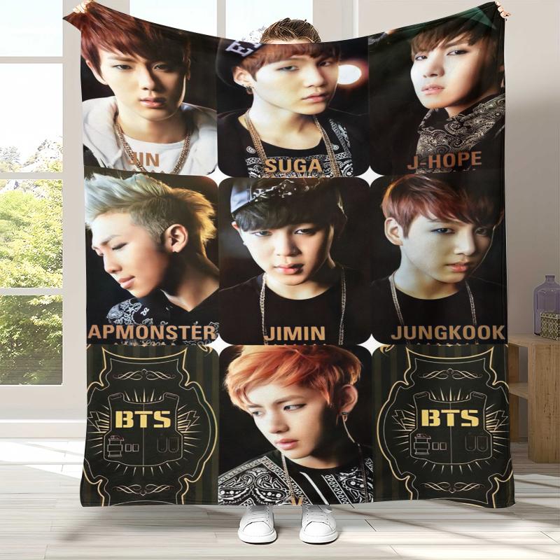 Модное фланелевое одеяло B-BTS Kpop, ультрамягкий теплый плюшевый плед для дома, спальни, кровати, дивана, офиса, кемпинга, пикника, подарок