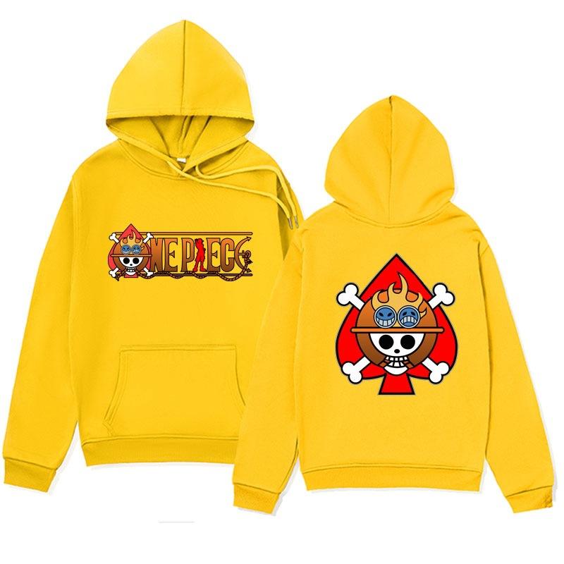 Autumn Winter One Piece Ace Spade Pirate Crew Printed Hoodies Fashionable Casual Warm Sports Long Sleeved Men's and Women's Unisex Hooded Sweatshirts