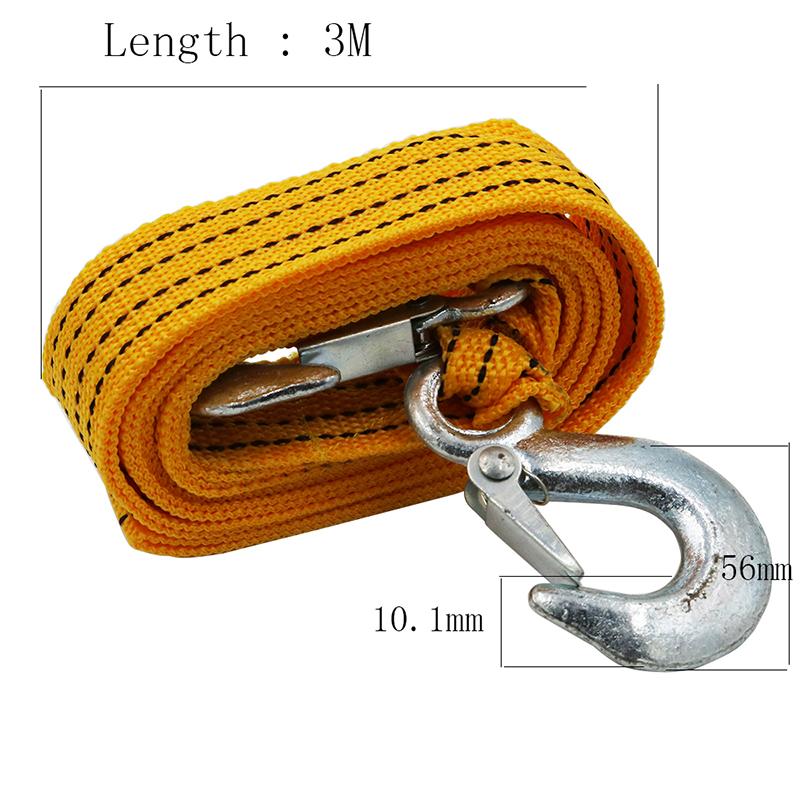 3Ton 3m Powerful Car Towing Rope Auto Tow Cable Strap Bind Pull Rope with Hooks Towing Ropes Suitable for Car Motorcycle Vehicle