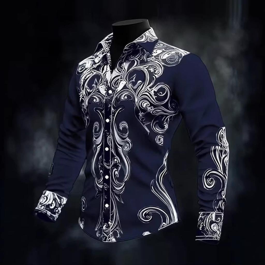 Новая мужская одежда Весенне-осенняя мода Рубашка с длинным рукавом Мужская деловая повседневная рубашка с принтом Топы 100% полиэстер