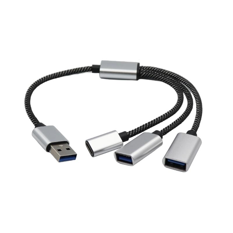 Удлинительный кабель USB 2.0, адаптер-разветвитель 1 к 3 с портом USB C для передачи данных и зарядным кабелем, гибкий кабель