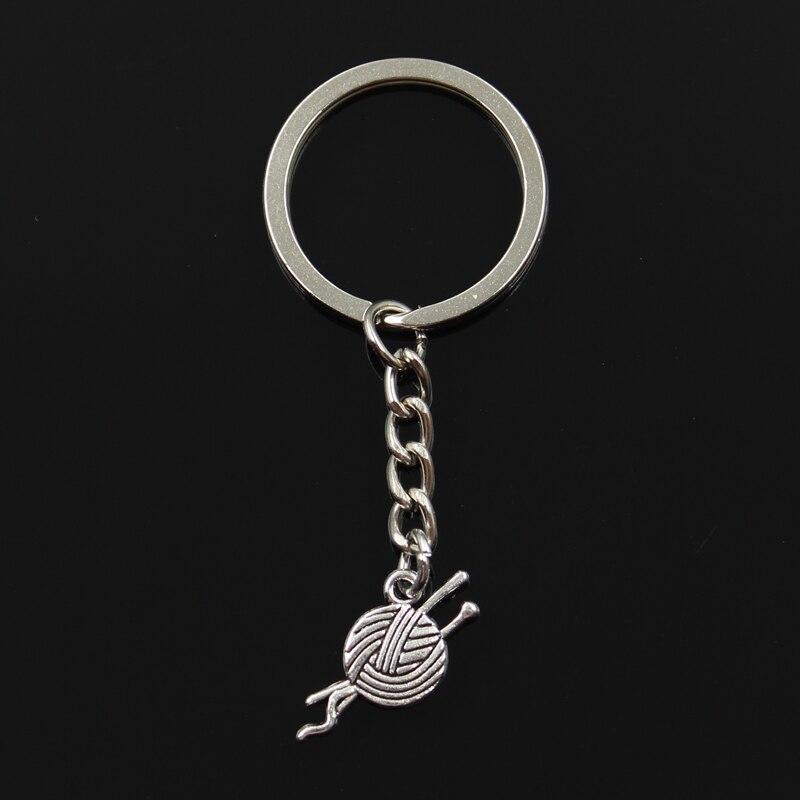 Fashion 30mm Key Ring Metal Key Chain Keychain Jewelry Antique   Plated Yarn Ball Knit Crochet 26x12mm Pendant