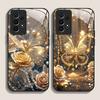 Красивый Цветок Золотая Бабочка Закаленное Стекло Чехол для Телефона для Samsung Galaxy S25 Ultra S24 S23 Plus S22 S21 S20 FE A56 Чехлы