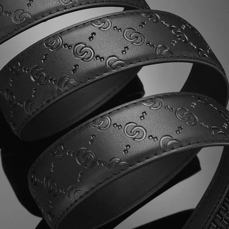 Мужской ремень с автоматической пряжкой, отделка кромки и окантовка, кожаный ремень высокого качества для бизнеса и отдыха