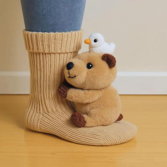 3D Plush Animal Socks Cute Knitted Socks with Fluffy Animals Stretchy Fun Sloth Cat Socks for Animal Lovers Christmas Gift