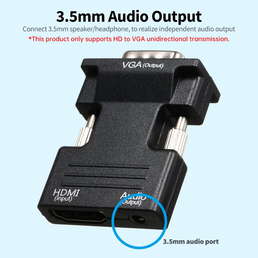 Переходник HD Male-VGA Female с аудиопортом 3,5 мм, поддержка независимого звука с разрешением 1920*1080