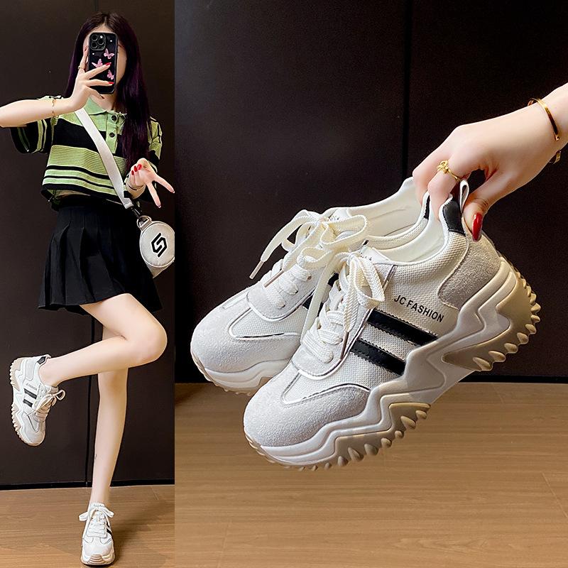 Корейская версия новых женских кроссовок для пап, весенние студенческие спортивные кроссовки для бега, повседневная обувь на высокой толстой подошве
