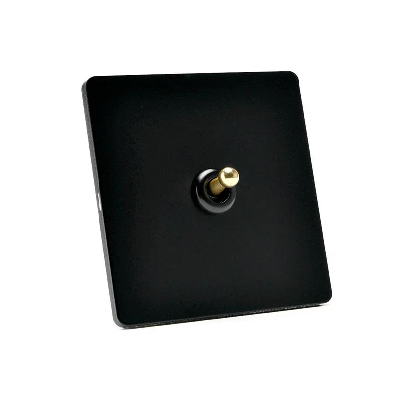 86 Тип Ретро Выключатель 1-4 Gang 2 Way Настенный Светильник Латунный Рычажный Переключатель Черный Матовый Нержавеющая Стальная Панель Розетка EU FR