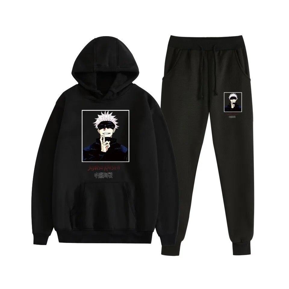Fashion Autumn/Winter Anime Jujutsu Kaisen Harajuku Streetwear Men's Suit Fleece Hoodie + Trousers Thick Warm Sports Suit